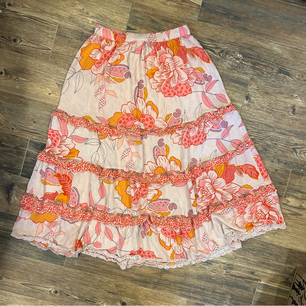 Z&L Boho Floral Tiered Maxi Skirt | Size Small